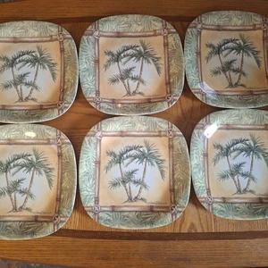 6 Kathleen Denis Palmen Melamin 10" quadratische Teller Keller-Charles  - Bild 1 von 6