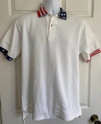 Hilton Hotels White/Red/Blue Patriotic American Frag Polo Shirt Men's Size M USA - Image 1 of 4
