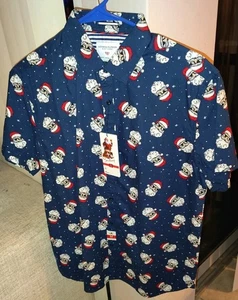 Men's Hawaiian Style Shirt Christmas Surfing Santa Size M Denim & Flower - Picture 1 of 4
