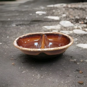 Hull Brown Drip Split Serving Bowl 11x7.5 Mint No Cracks Crazing Or Chips - Picture 1 of 5