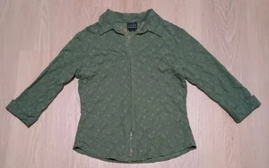 Vtg Y2K JKLA CALIFORNIA Olive Army Green Stretch Rose Floral Lace Sheer Top L - Picture 1 of 8