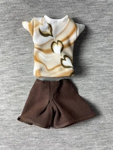 ShimmyShim coffee hearts white T-shirt brown hot pants shorts fit 12" doll - Picture 1 of 4