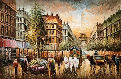 Classic Eiffel Tower Street #BP2,  24"x36" Hand Painted Oil Painting on Canvas - Image 1 of 4