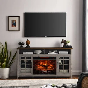 55" TV Media Stand with 1500W Electric Fireplace Log Heater Insert w/ Remote - Picture 1 of 8