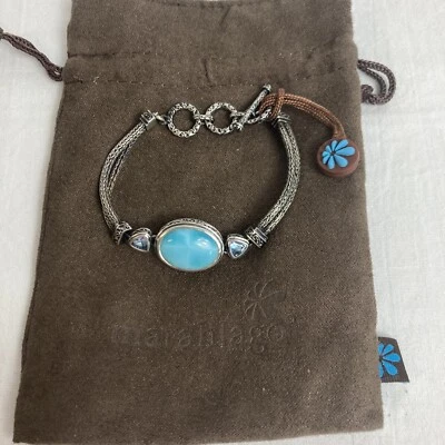 PULSERA MARAHLAGO PLATA ESTERLINA PERA AZUL TOPACIO LARIMAR Foto 1 de 4