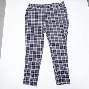 Seven7 Legging Women's XL Navy White Plaid Rayon Stretch Elastic Waist Pull On - Picture 1 of 10