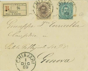 P0511  - REGNO - STORIA POSTALE - UMBERTO I - Sass 37 + 45 su RACCOMANDATA 1889 - Imagen 1 de 2