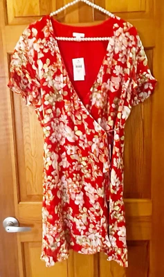 J. Jill Wrap Dress Orange Shabby Chic Sz PM Coastal Floral Flutter Sleeve Lined - Image 1 of 4