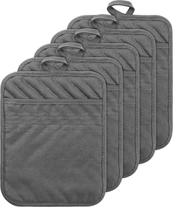 5Pack Pocket Pot Holders Cotton Heat Resistant Potholder Multipurpose Hot Pads M - Picture 1 of 12