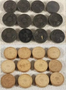 Vtg Wood Checkers 24 Pieces Stars Globe Game Pieces ~ Black & Tan - Picture 1 of 5