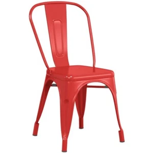 Cafe Style Stackable Red Metal Restaurant Dining Chair For Outdoor Use - Picture 1 of 6