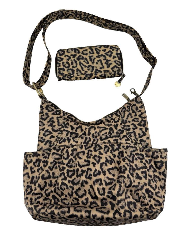 Bandolera Travelon Bolso Cubo Estampado Animal Cremallera Alrededor Billetera Bolsillos Laterales para Botellas Foto 1 de 4