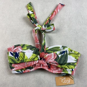 Kona Sol NWT Bikini Top Hawaiian Twist Front Halter Size M Tropical Palm Bandeau - Picture 1 of 3