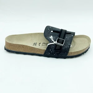 Papillio Birkenstock Womens Carmen Black Silver Splash Leather Sandal Slides Nar - Picture 1 of 5