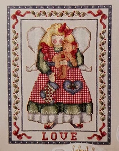 Cross Stitch Pattern LOVE ANGEL Teddy Bear Whimsical Artist Lorraine Birmingham - Picture 1 of 8