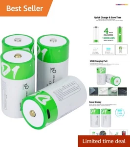 4-Pack of 1200 Cycle USB Rechargeable D Batteries with LED Indicators - 1.5V - Picture 1 of 10