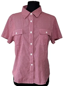 Women's Rafaella Button-Down Blouse Red White Check Pattern Cotton Blend Size 14 - Picture 1 of 11