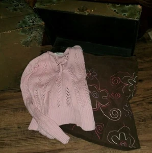 Cherokee Pink Cardigan Sweater Brown Embroidered Flowers Skirt 6 6X Lot *W24 - Picture 1 of 6