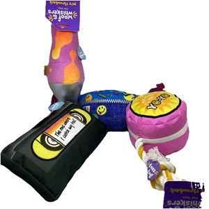Dog / Large Puppy Toys -Toss & Tug Squeak Cool Retro Fun Yo-yo Cassette Lava - Picture 1 of 21