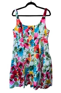 Ralph Lauren Sz 16 Sleeveless Fit & Flare Floral Sun Dress Pleated Skirt! EUC - Picture 1 of 16