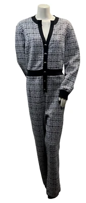 Mono Nina Parker Mujer Talla Grande 3X Negro Gris Tweed Cuello en V 2 Bolsillos Nuevo Foto 1 de 4