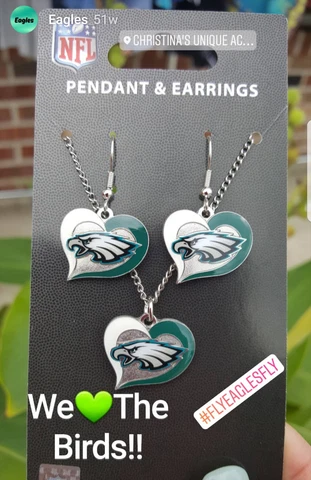 Philadelphia Eagles Swirl Heart Earrings & Necklace Set Cover