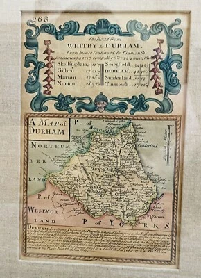 Rare Original Antique Map of DURHAM Hand Colored Framed 13x11 - Image 1 of 4