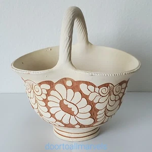 VTG KOROND Transylvania Pottery Basket Planter Hand Thrown &Carved Signed 8.75"L - Picture 1 of 10