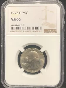 1972-D NGC MS66 WASHINGTON QUARTER...HIGH GRADE! Bright White Coin - Picture 1 of 6