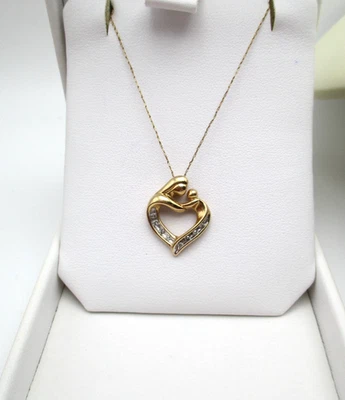 Collar Colgante Oro Amarillo 10K Diamante Corazón Madre e Hijo 22" 2.2 Gr [N144] Foto 1 de 4