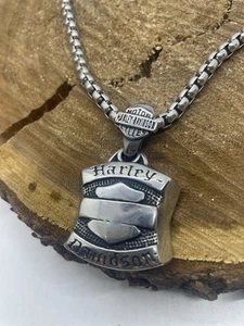 Harley Davidson Stainless Steel Silver Bar & Shield Lock Pendant w/ 6MM Chain - Picture 1 of 7