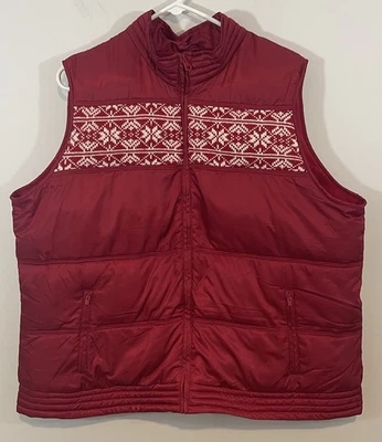Old Navy puffer Vest womens sz 2XL red fair isle Zip-Up Fleece Lined insulated - Image 1 of 4