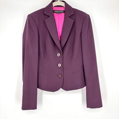 Blazer de lana Adrienne Vittadini talla 2 púrpura rosa recortado a medida costuras retro Foto 1 de 4