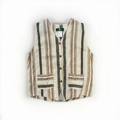 Chaleco Vintage Años 90 Hunt Club Rayas Lino Mezcla Algodón Mujer L Hecho en EE. UU. Preppy Foto 1 de 4