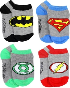 DC Comics ☆ Confezione da 4 calzini Justice League bambino ragazzo☆ taglie 12-24 M; taglia scarpa 3-5 - Foto 1 di 5