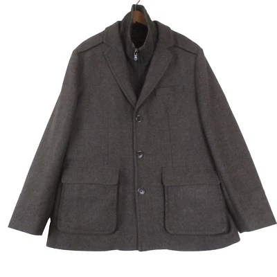 Abrigo Jos A Bank Reserve Para Hombre Grande L Marrón Tweed Mezcla Lana Forro Extraíble Foto 1 de 4