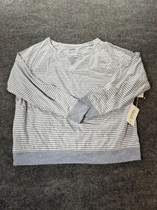 Haven Well Within Shirt Women L White Blue Striped Cotton Raglan Sleeve Pullover - Picture 1 of 9