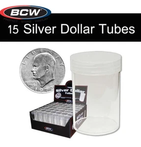 15 BCW Round Tubes Clear Coin Storage for Large Dollar Size w/ Screw On Caps  - Picture 1 of 6