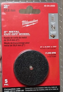 Milwaukee 2" x .04" x 1/4" Metal Cutting Cut-Off Wheels, 5 pack #49-94-2000 - Picture 1 of 2