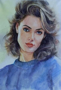 Original watercolor painting. Beautiful portrait girl. Minimalist illustration - Picture 1 of 10