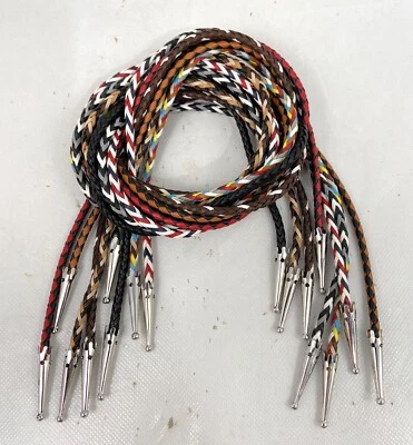 ☀️Vinilo imitación cuero trenzado Bolo cuerda de lazo con puntas plateadas, 4 mm x 36" de largo Foto 1 de 4