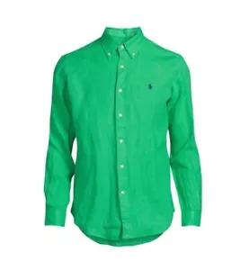 Neu Polo Ralph Lauren Herren klassische Passform Langarm Leinenhemd grün Small - Bild 1 von 4
