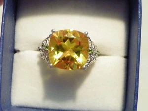 Fire Opal colored quartz, russian diopside & garnet accent ring 11.03 ct size 8 - Picture 1 of 7