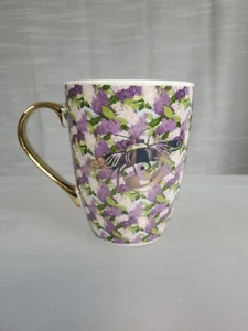 Bridgerton Izzy & Liv Monogram B Bee Purple Floral Mug Gold Handle 11 oz New - Picture 1 of 6