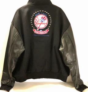 Yankees N.Y. MLB 25 W.S. Champs 1949-1999 Vintage Black Wool Leather Jacket XL - Picture 1 of 10