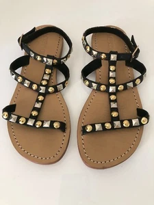LADIES STUNNING MYSTIQUE GOLD STUDDED BLACK GLADIATOR SANDALS UK 3 EU 36 US 5 - Picture 1 of 5