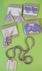 Lot of 5 Vintage Retro OOOPS A Purple Pink Pastel Earring Necklace Costume NOS - Picture 1 of 10
