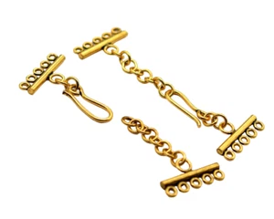 2 Sets Multi Strand Extender Clasp 5 Strand Antique Gold Plated - Picture 1 of 6