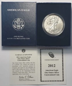 Silver Proof U.S. Mint 2012 American Silver Eagle Dollar Coin, boxed with COA - Picture 1 of 1