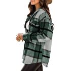 Elegant Women's Woolen Checkered Plaid Tops Shacket Fleece Jacket Coat